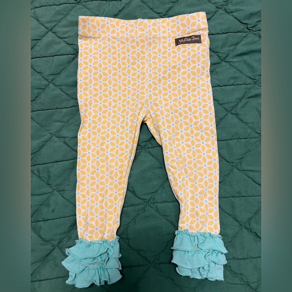 Matilda Jane ruffled leggings yellow turquoise floral vguc